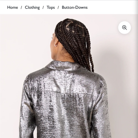 Evereve Shimmering Silver Button Down Shirt "Florence Foil Shirting" small - Picture 4 of 9